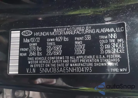 2022 Hyundai Tucson Sel z USA, uszkodzony, nr VIN 5NMJB3AE5NH104193